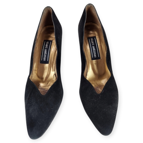 Vtg 80s Stuart Weitzman Black Suede Bubble Stacked Heels size 8AA (narrow) - Picture 3 of 11